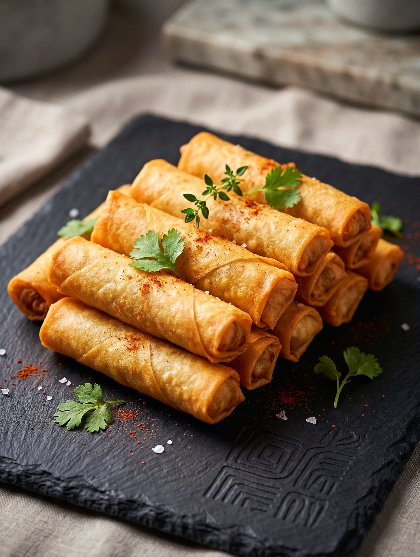 Vegetable and chicken spring rolls