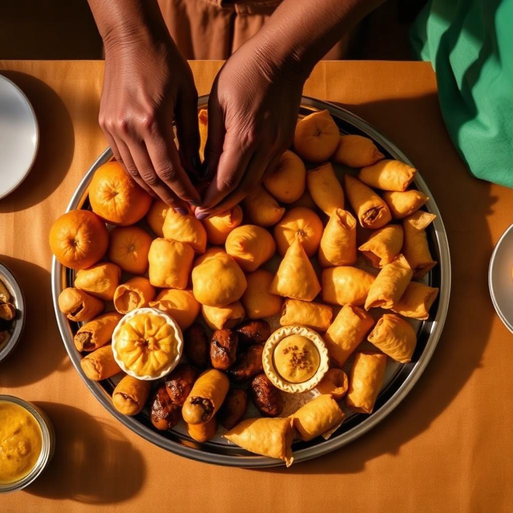 Arranging a party platter of Nigerian small chops