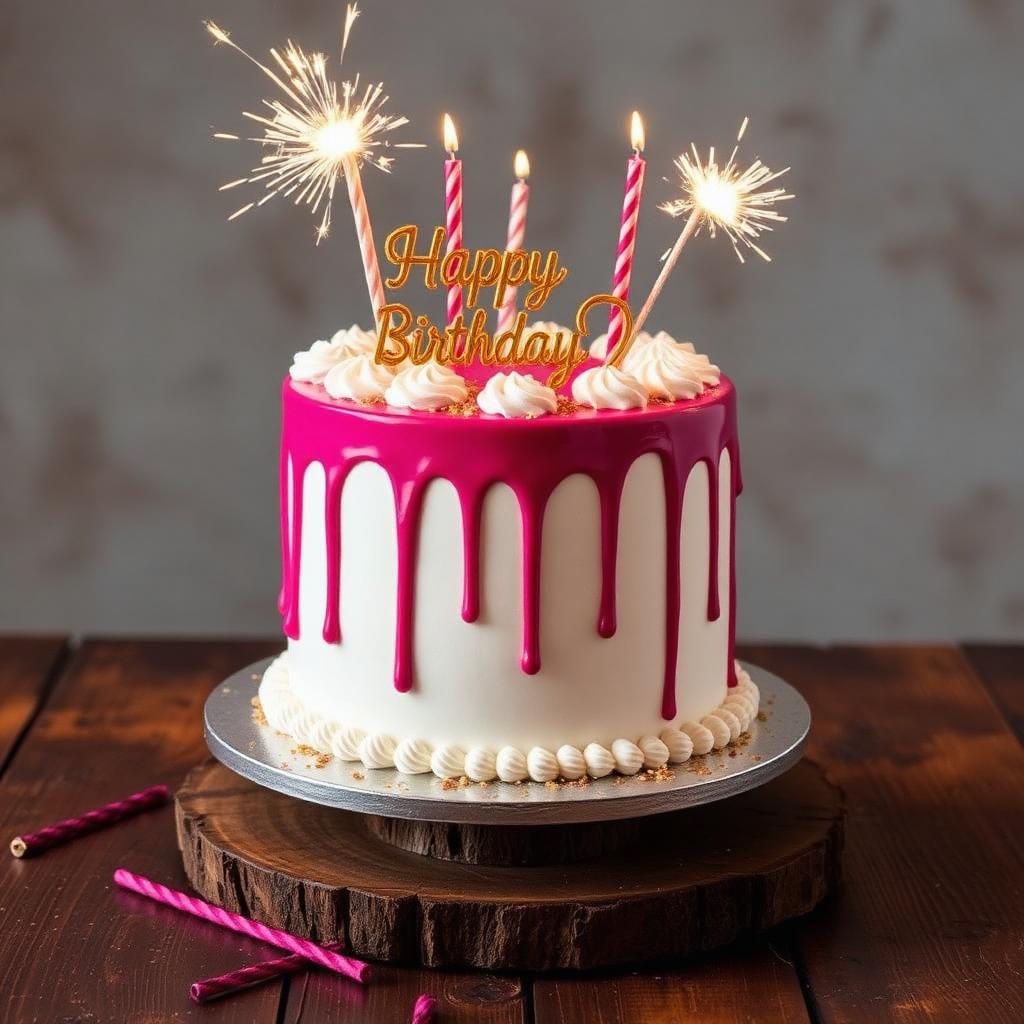 Colourful birthday cake with buttercream flowers