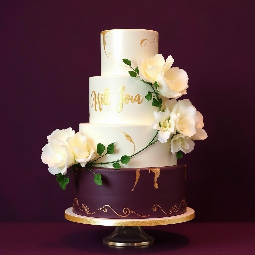 Tiered wedding cake with gold details