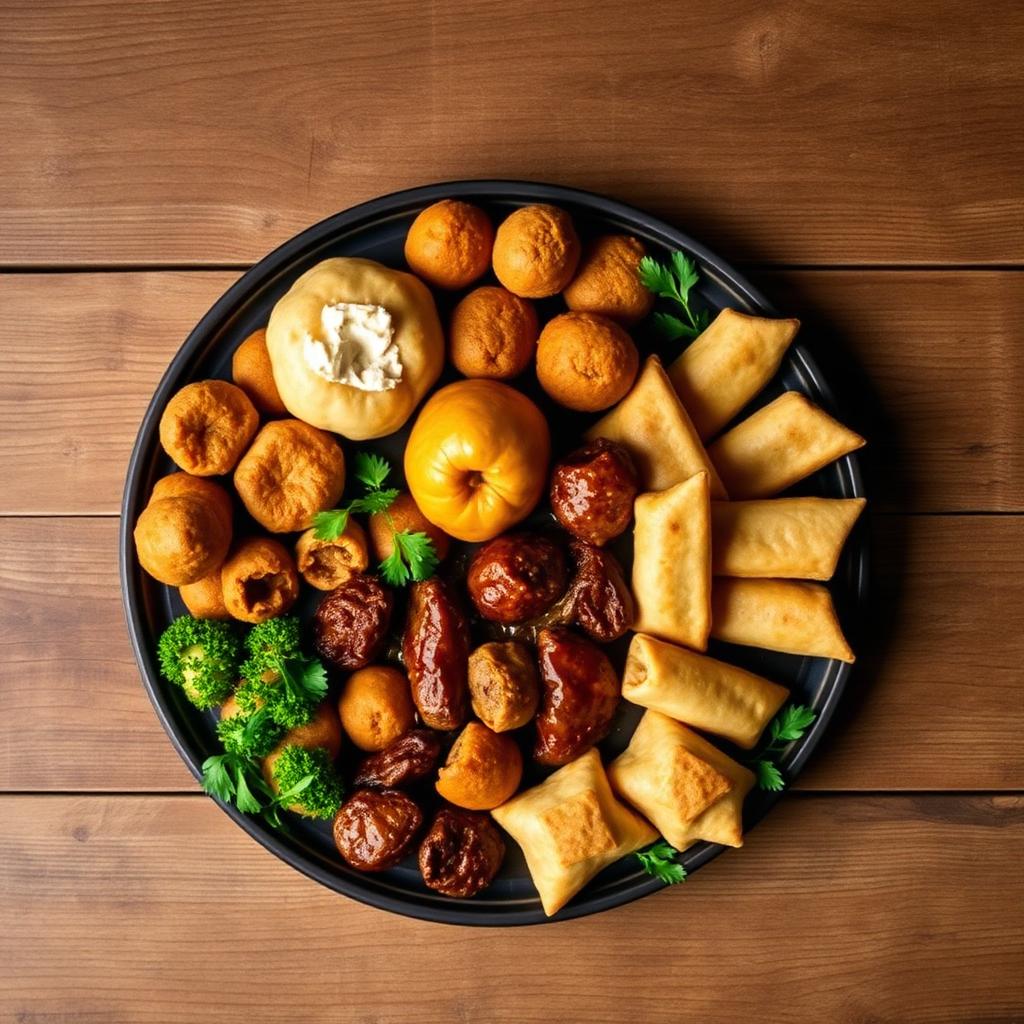 Overhead view of assorted small chops